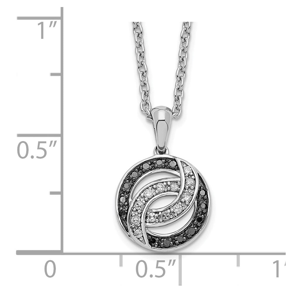 White Night Sterling Silver Rhodium-plated Black and White Diamond 18 Inch Necklace with 2 Inch Extender QP2369