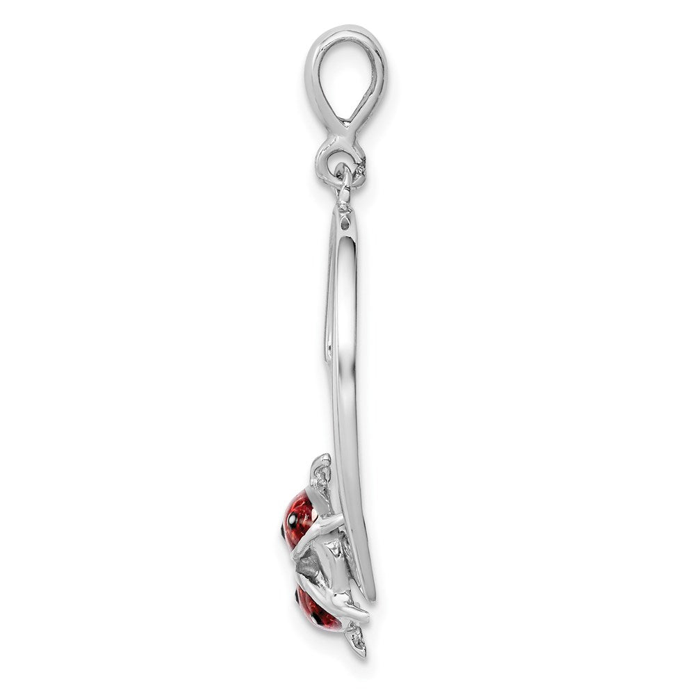 Sterling Silver Rhodium-plated Heart with Enameled Ladybug Pendant QP2412