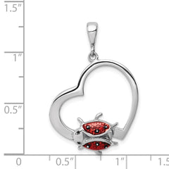 Sterling Silver Rhodium-plated Heart with Enameled Ladybug Pendant QP2412