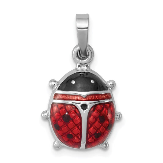 Sterling Silver Rhodium-plated Enameled Ladybug Pendant QP2414