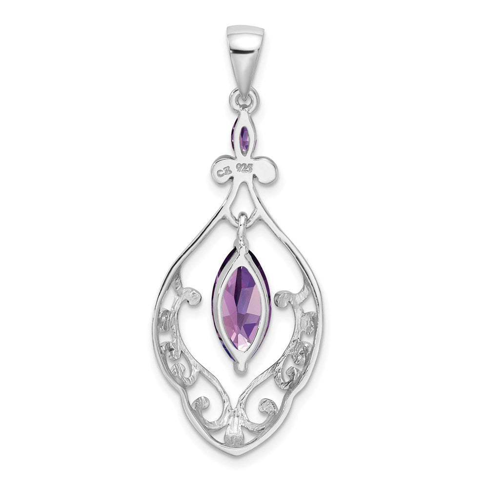 Sterling Silver Rhodium-plated Amethyst Fancy Pendant QP2431