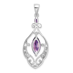 Sterling Silver Rhodium-plated Amethyst Fancy Pendant QP2431