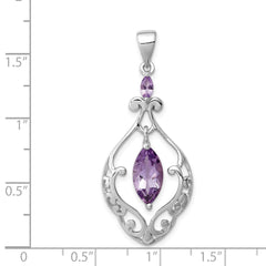 Sterling Silver Rhodium-plated Amethyst Fancy Pendant QP2431