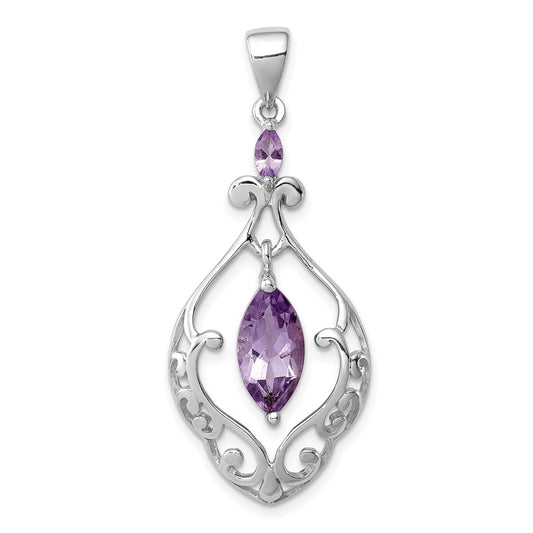 Sterling Silver Rhodium-plated Amethyst Fancy Pendant QP2431
