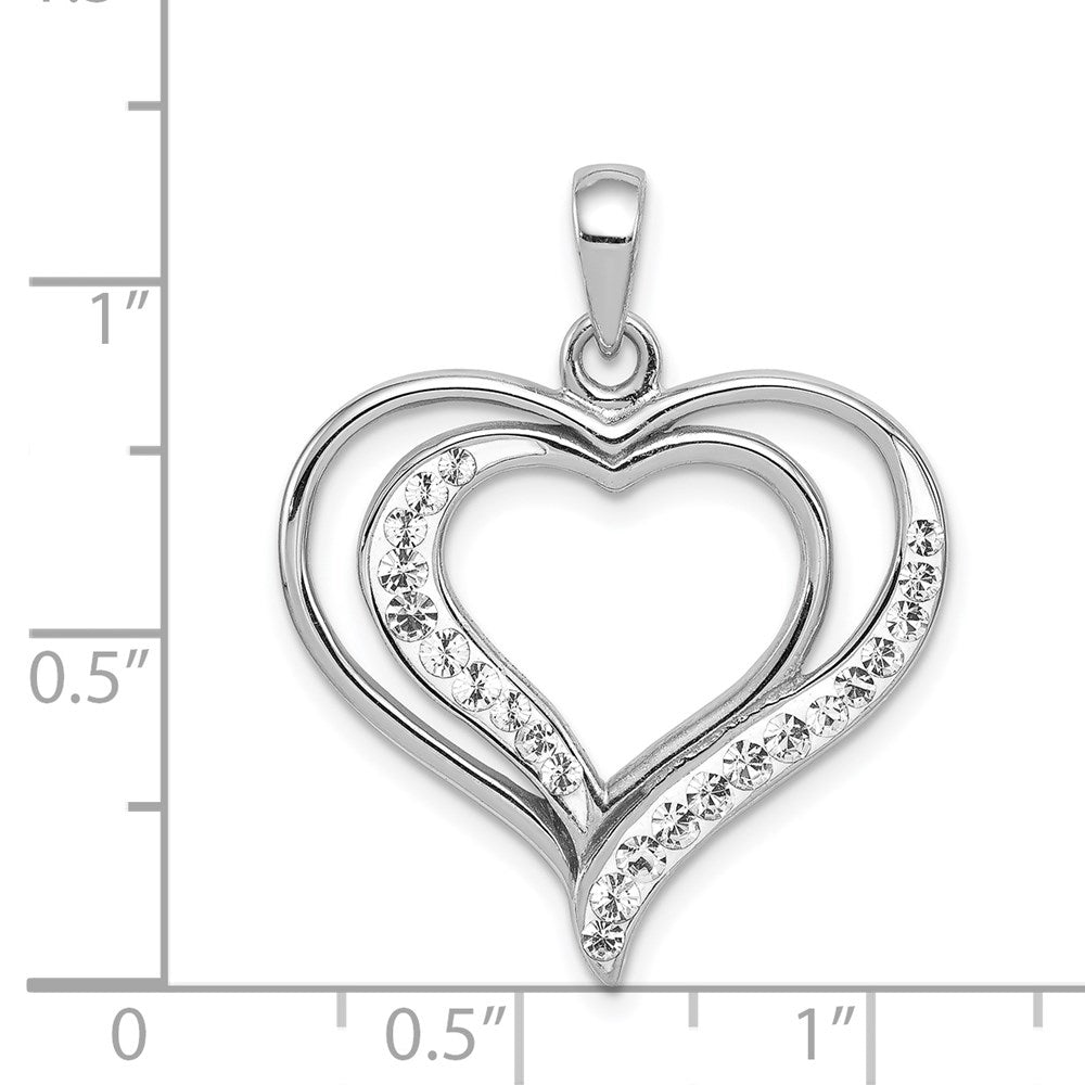Sterling Silver Rhodium-plated Stellux Crystal Double Heart Pendant QP2490