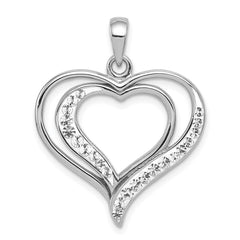 Sterling Silver Rhodium-plated Stellux Crystal Double Heart Pendant QP2490