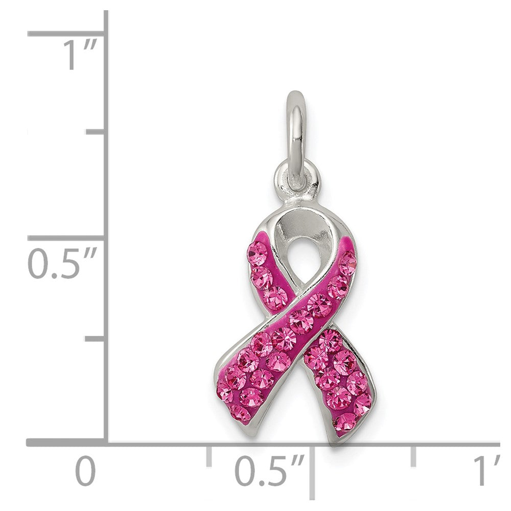 Sterling Silver Stellux Crystal Pink Awareness Ribbon Pendant QP2497