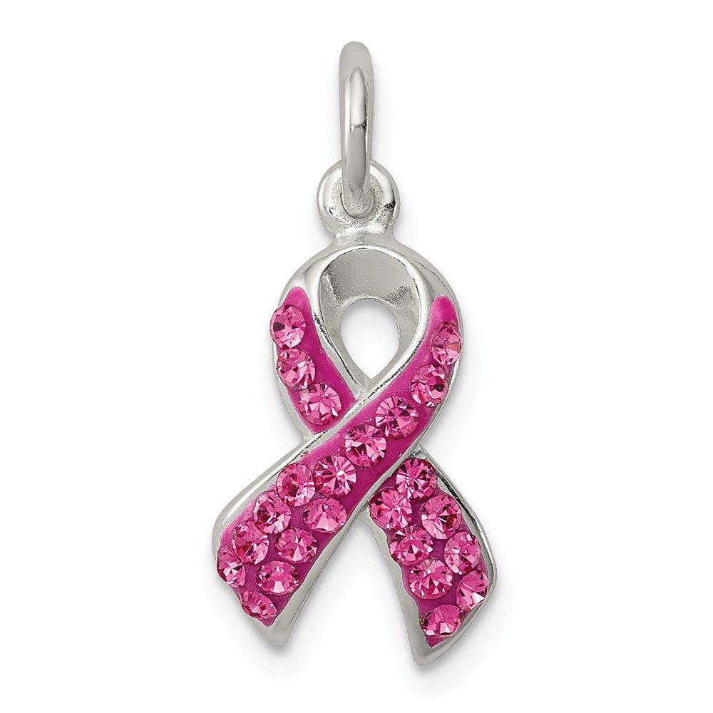 Sterling Silver Stellux Crystal Pink Awareness Ribbon Pendant QP2497
