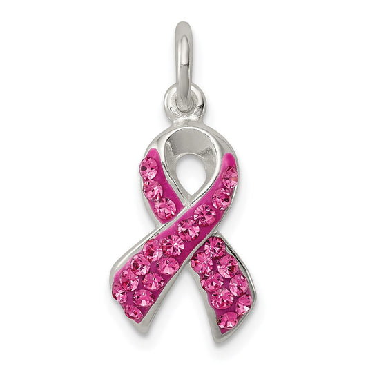 Sterling Silver Stellux Crystal Pink Awareness Ribbon Pendant QP2497
