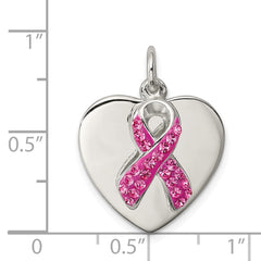 Sterling Silver Stellux Pink Awareness Ribbon w/ Heart Pendant QP2498