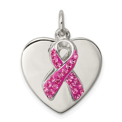 Sterling Silver Stellux Pink Awareness Ribbon w/ Heart Pendant QP2498