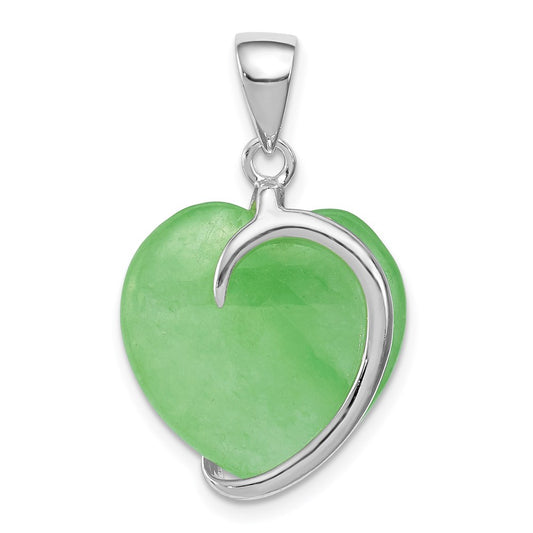 Sterling Silver Green Jade Heart Pendant QP259