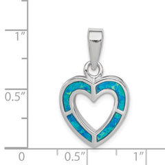 Sterling Silver Rhodium-plated Blue Inlay Created Opal Heart Pendant QP2744