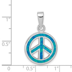 Sterling Silver Rhodium-plated Blue Inlay Created Opal Peace Sign Pendant QP2745