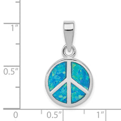 Sterling Silver Rhodium-plated Blue Inlay Created Opal Peace Sign Pendant QP2746