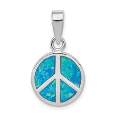 Sterling Silver Rhodium-plated Blue Inlay Created Opal Peace Sign Pendant QP2746