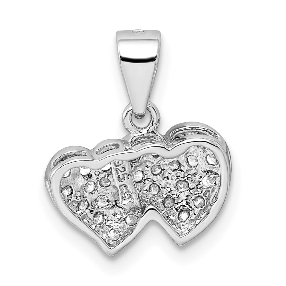 Sterling Silver Rhodium-plated CZ Small Double Hearts Pendant QP2763