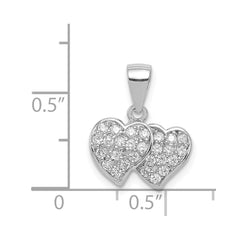 Sterling Silver Rhodium-plated CZ Small Double Hearts Pendant QP2763