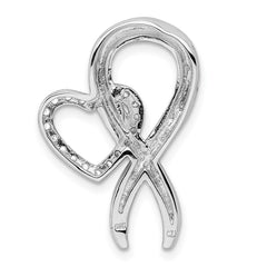 Sterling Silver Rhod-plated CZ Heart/Breast Cancer Ribbon Chain Slide QP2784