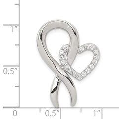 Sterling Silver Rhod-plated CZ Heart/Breast Cancer Ribbon Chain Slide QP2784