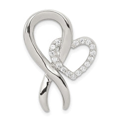 Sterling Silver Rhod-plated CZ Heart/Breast Cancer Ribbon Chain Slide QP2784
