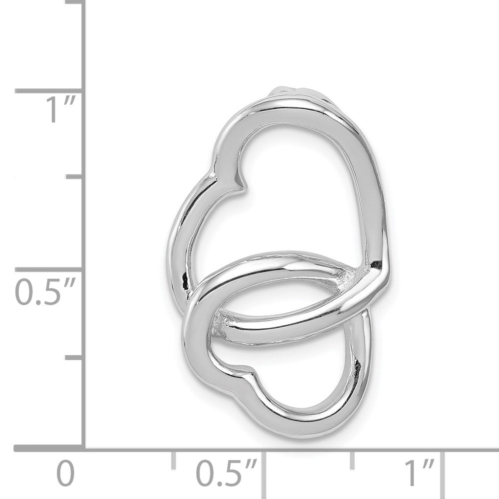 Sterling Silver Rhodium-plated Double Heart Slide Chain Slide QP2787