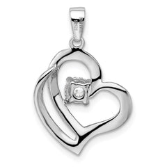 Sterling Silver Rhodium Plated CZ Heart Pendant QP2797