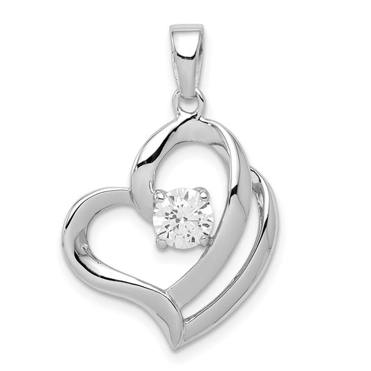 Sterling Silver Rhodium Plated CZ Heart Pendant QP2797