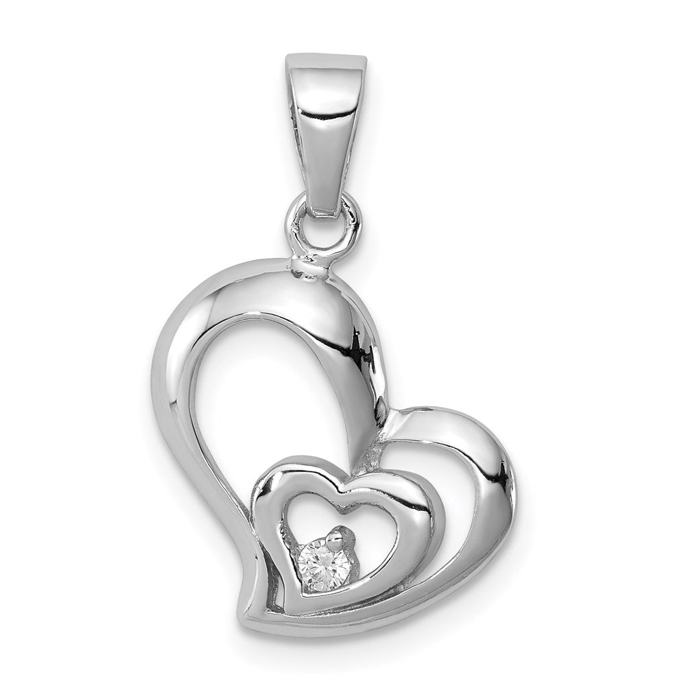 Sterling Silver Rhodium Plated CZ Heart Pendant QP2798