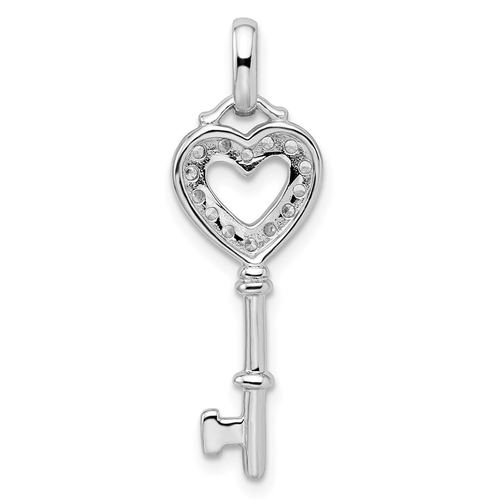 Sterling Silver Rhodium Plated CZ Key Pendant QP2846