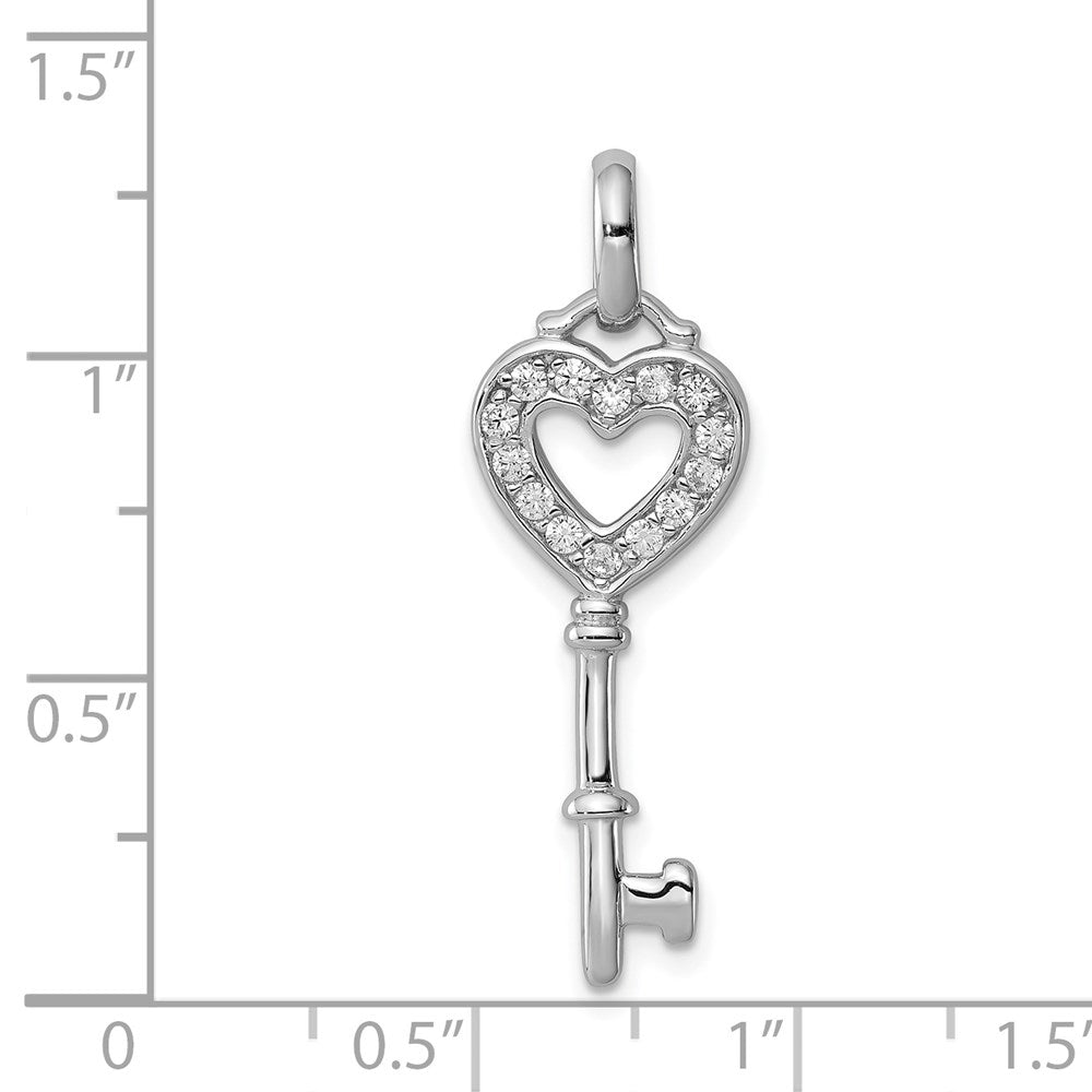 Sterling Silver Rhodium Plated CZ Key Pendant QP2846