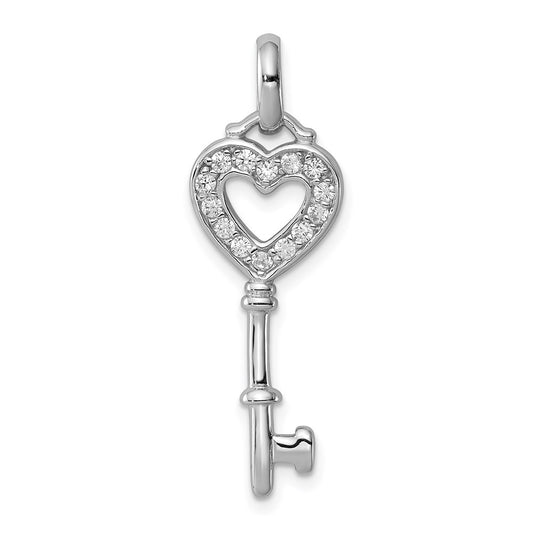 Sterling Silver Rhodium Plated CZ Key Pendant QP2846