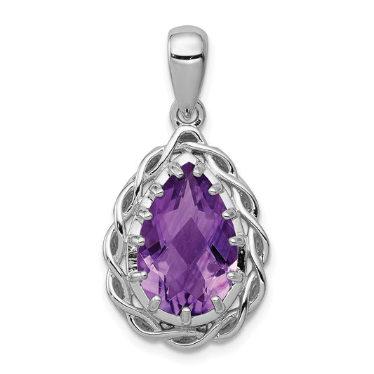 Sterling Silver Rhodium-plated Amethyst Pendant QP2906AM