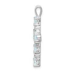 Sterling Silver Rhodium Plated Diamond & Aquamarine Cross Pendant QP2955AQ