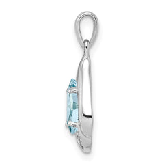 Sterling Silver Rhodium Plated Diamond and Aquamarine Pendant QP2958AQ