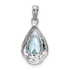 Sterling Silver Rhodium Plated Diamond and Aquamarine Pendant QP2958AQ