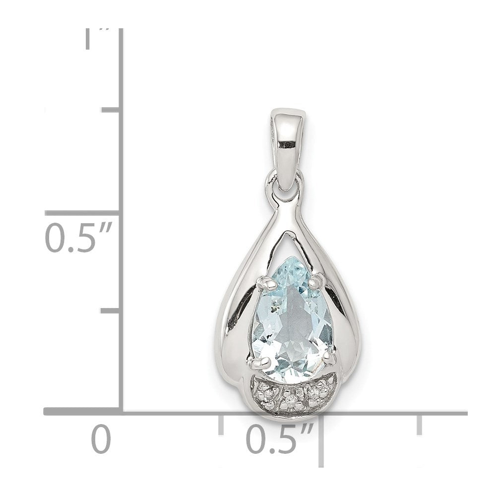 Sterling Silver Rhodium Plated Diamond and Aquamarine Pendant QP2958AQ