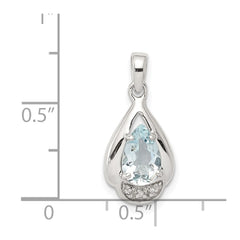 Sterling Silver Rhodium Plated Diamond and Aquamarine Pendant QP2958AQ