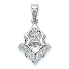 Sterling Silver Rhodium Plated Diamond & Aquamarine Pendant QP3004AQ
