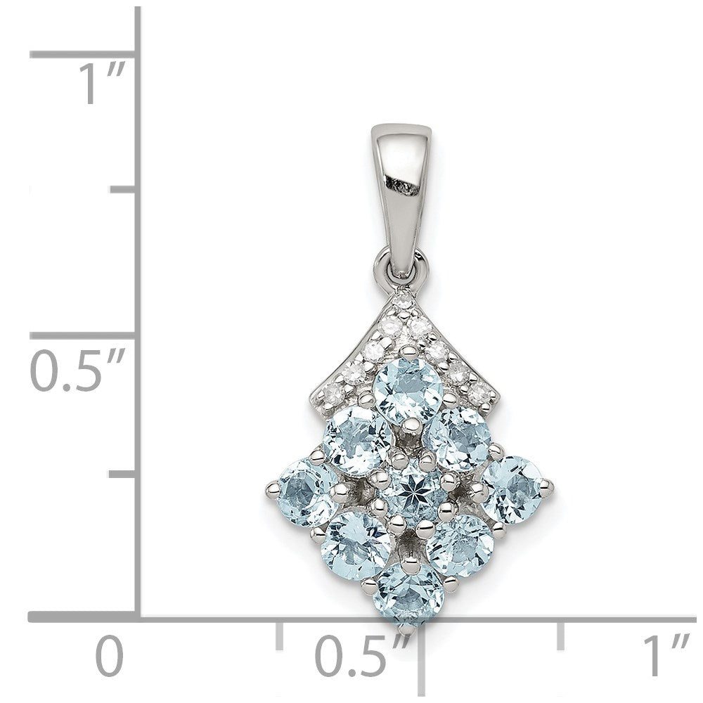 Sterling Silver Rhodium Plated Diamond & Aquamarine Pendant QP3004AQ