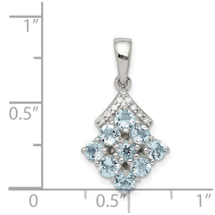 Sterling Silver Rhodium Plated Diamond & Aquamarine Pendant QP3004AQ