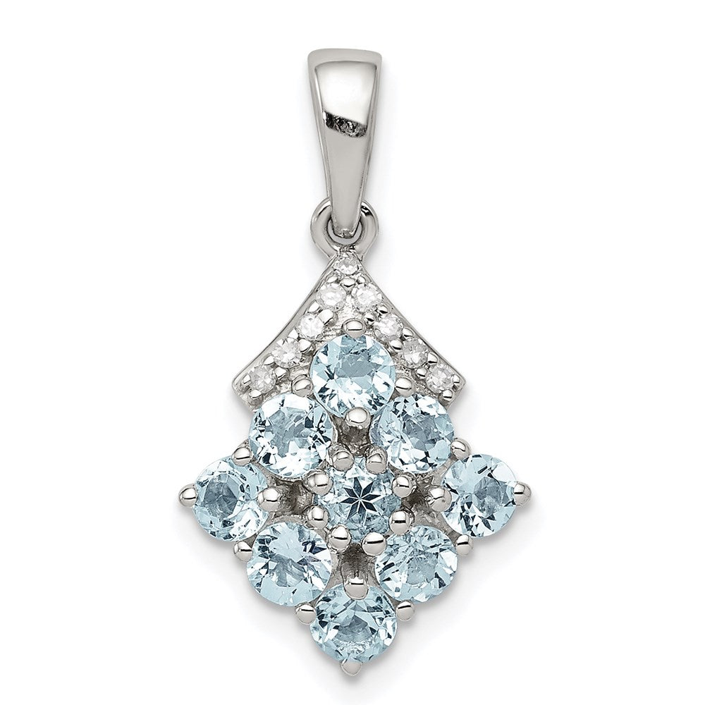 Sterling Silver Rhodium Plated Diamond & Aquamarine Pendant QP3004AQ