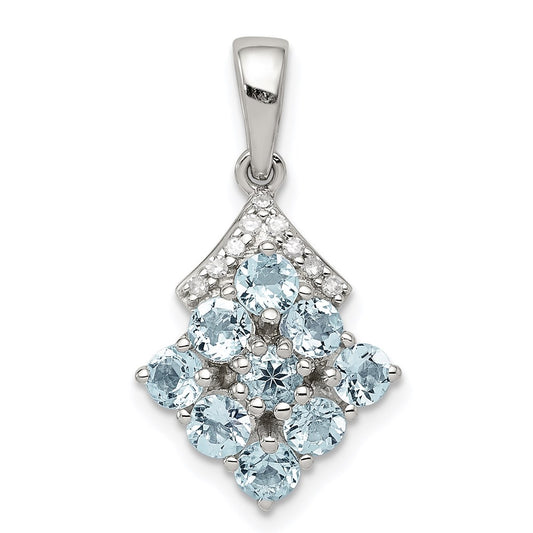 Sterling Silver Rhodium Plated Diamond & Aquamarine Pendant QP3004AQ