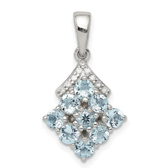 Sterling Silver Rhodium Plated Diamond & Aquamarine Pendant QP3004AQ