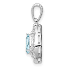 Sterling Silver Rhodium Plated Aquamarine Teardrop Pendant QP3005AQ