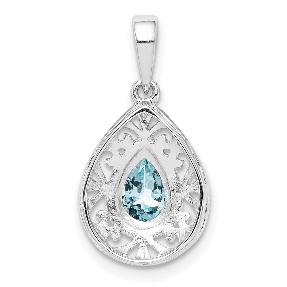 Sterling Silver Rhodium Plated Aquamarine Teardrop Pendant QP3005AQ