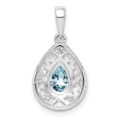 Sterling Silver Rhodium Plated Aquamarine Teardrop Pendant QP3005AQ