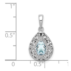 Sterling Silver Rhodium Plated Aquamarine Teardrop Pendant QP3005AQ