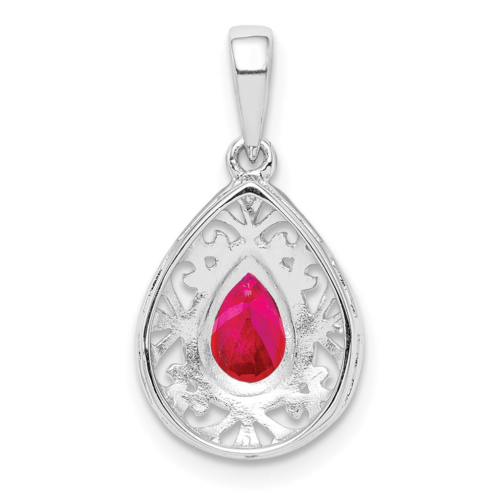 Sterling Silver Rhodium Plated Ruby Teardrop Pendant QP3005R