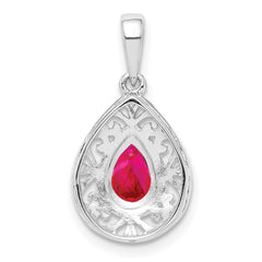 Sterling Silver Rhodium Plated Ruby Teardrop Pendant QP3005R
